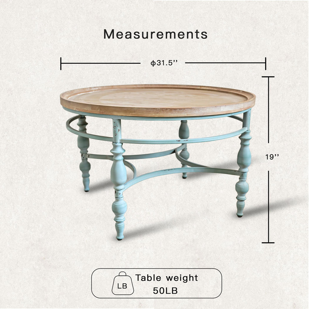 Round Solid Wood Coffee Table with Iron Legs A9308