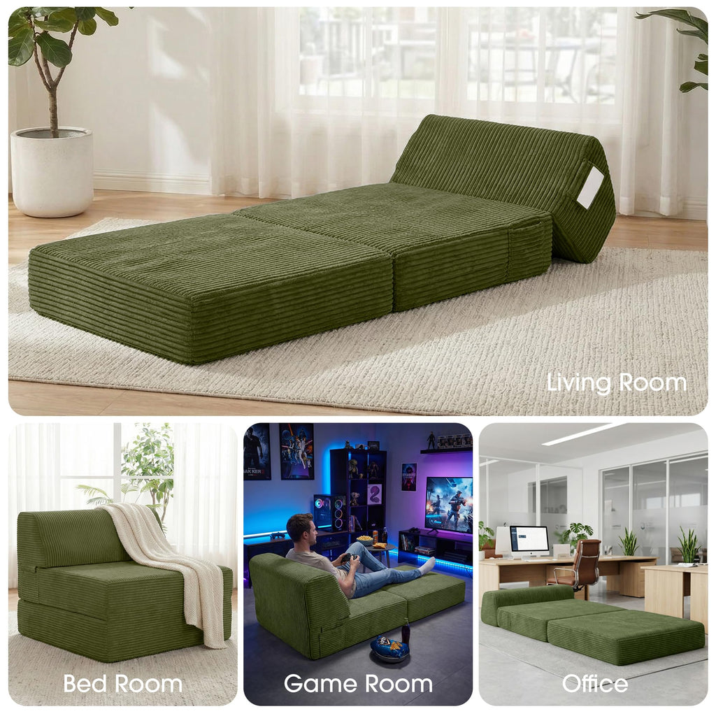 Folding Sofa Bed with Pillow, Memory Foam Sleeper Chair, Green D8281