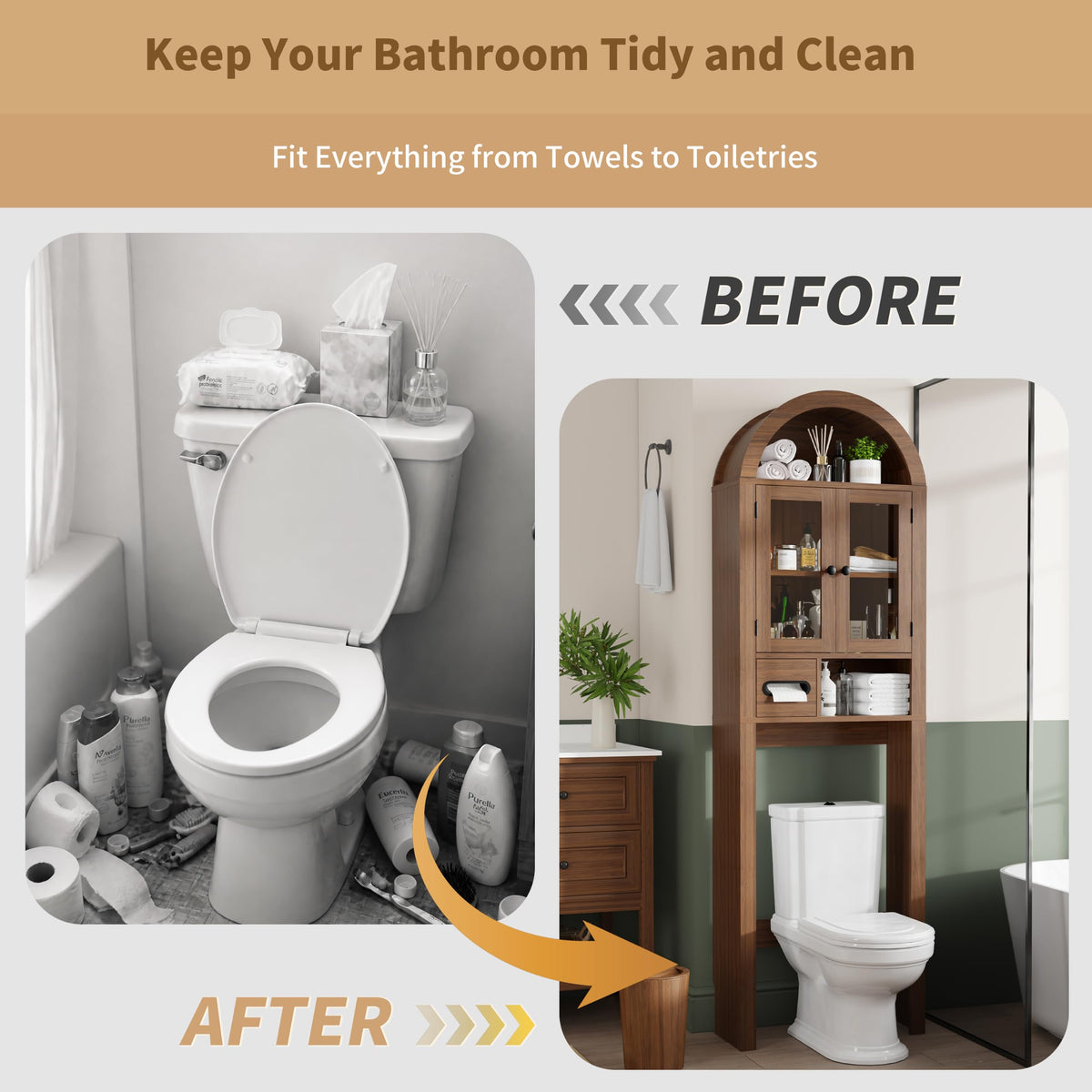 Arched Over the Toilet Storage Cabinet with Tempered Glass Doors O245922