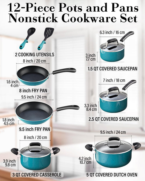 12-Piece Nonstick Induction Compatible Cookware Set T30069
