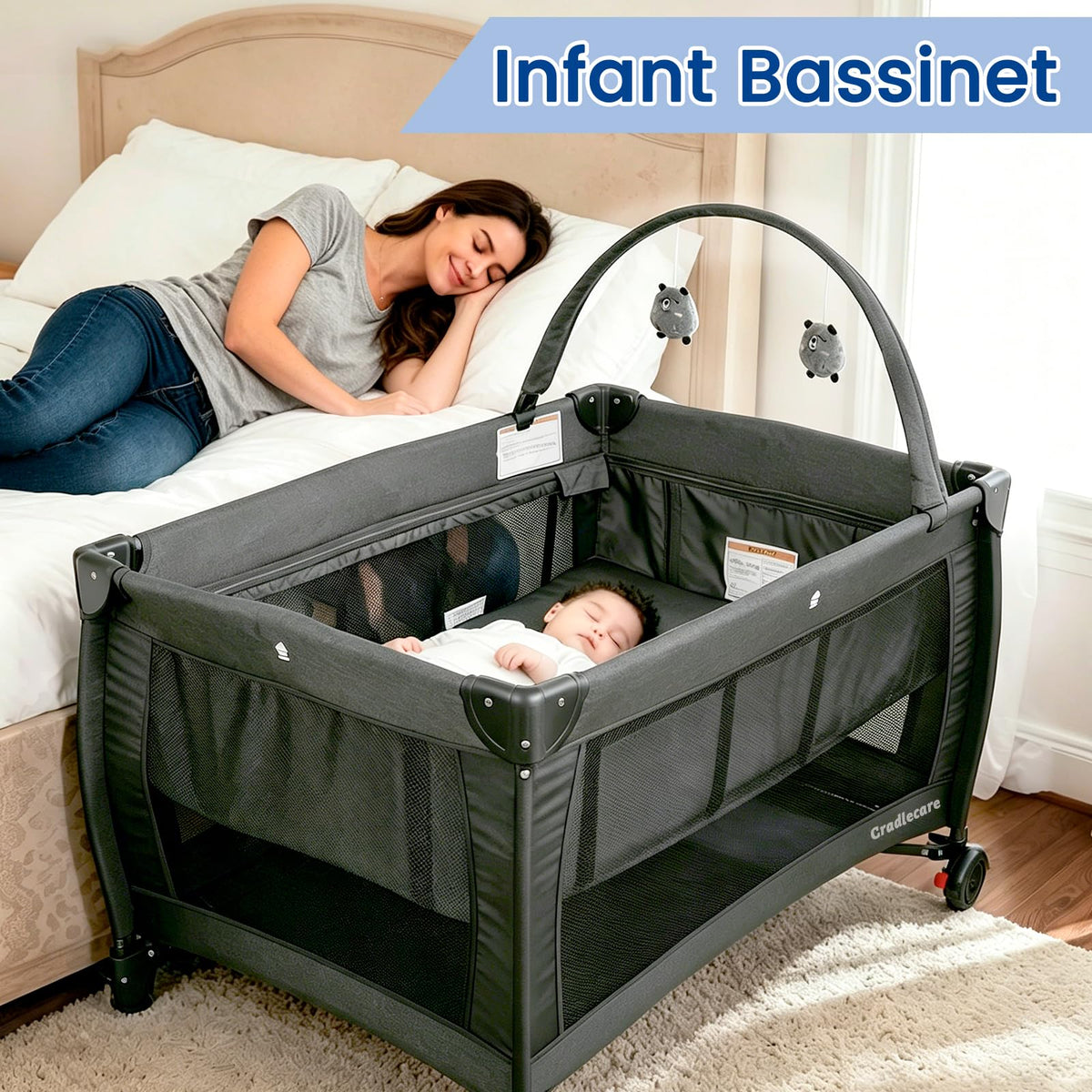 3-in-1 Pack and Play with Changing Table & Carry Bag, Black D701