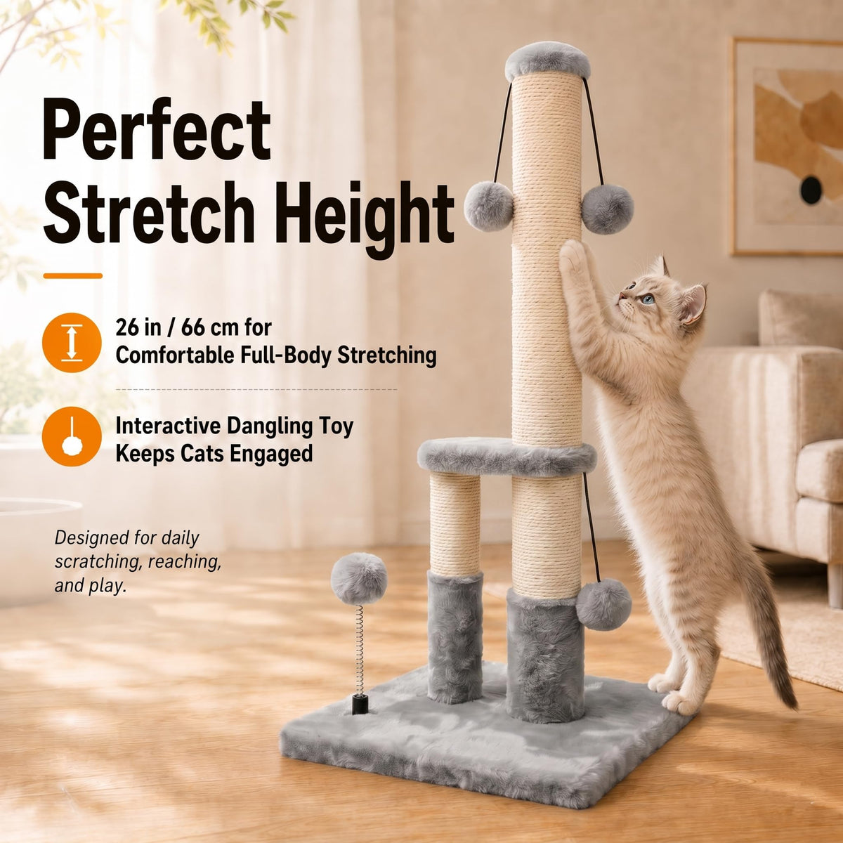 Tall Cat Scratching Post with Sisal Rope and 4 Balls A80821