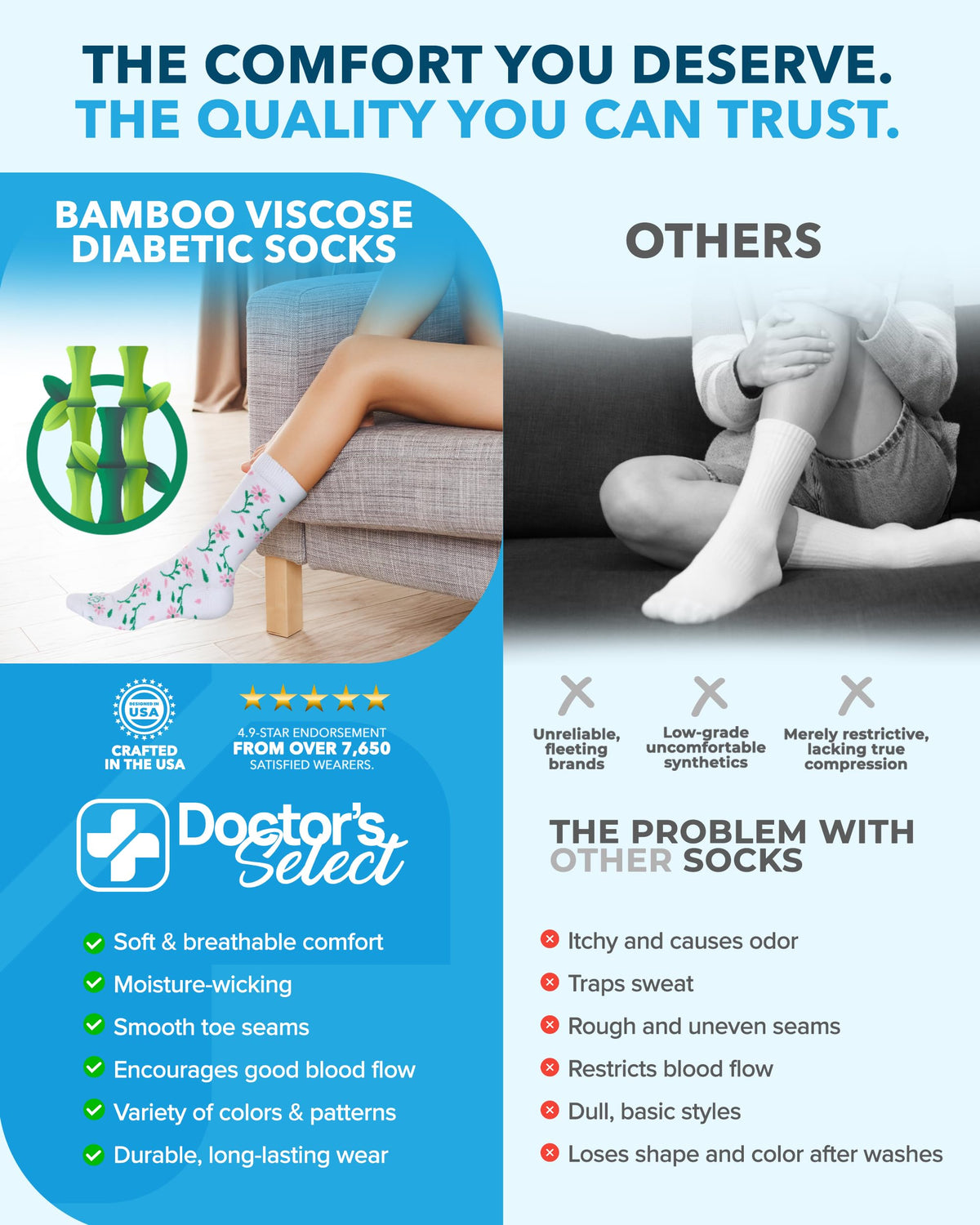 Moisture-Wicking Diabetic Socks 6 Pairs Z18675