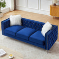 Blue Velvet Chesterfield Sofa with 2 Throw Pillows E173055
