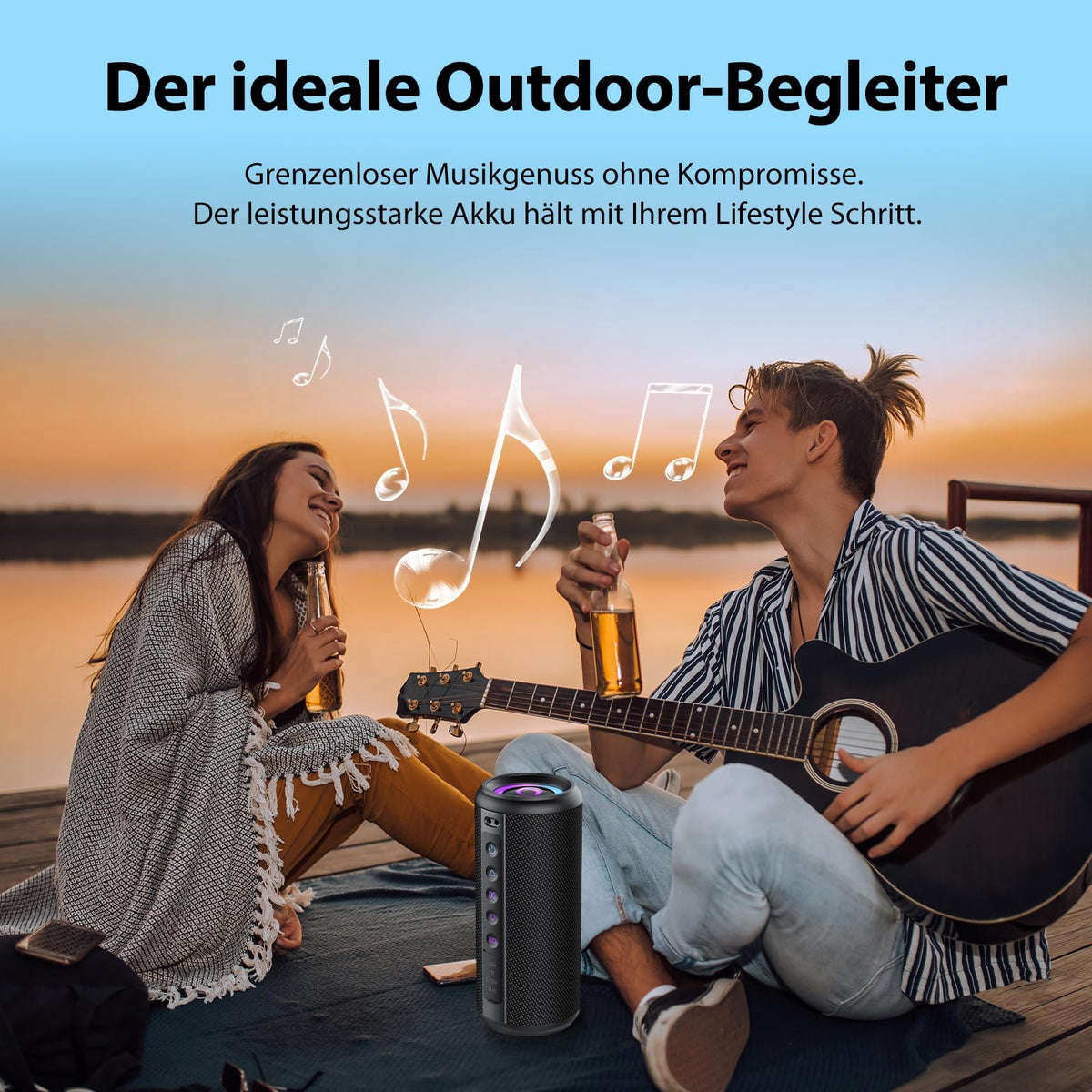 Black Portable Bluetooth Speaker with 20W Stereo Sound W9847