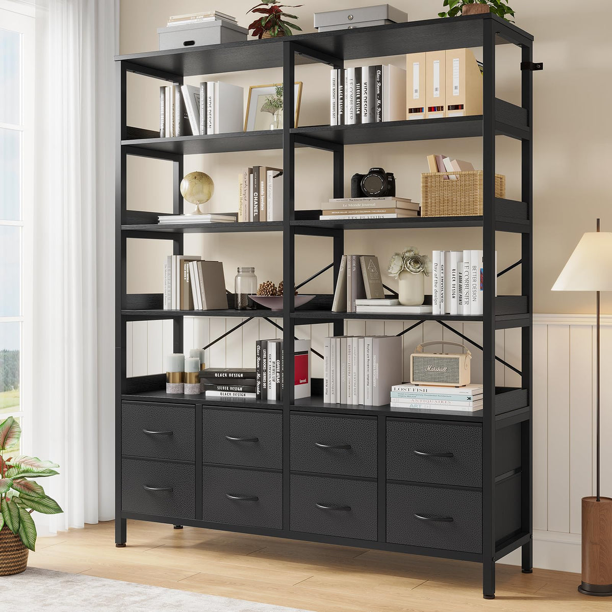 Black 8 Fabric Drawer 7-Tier Bookshelf K1692
