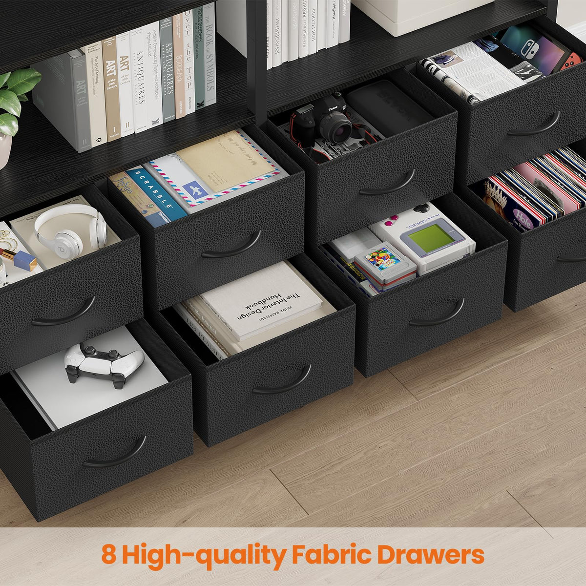 Black 8 Fabric Drawer 7-Tier Bookshelf K1692