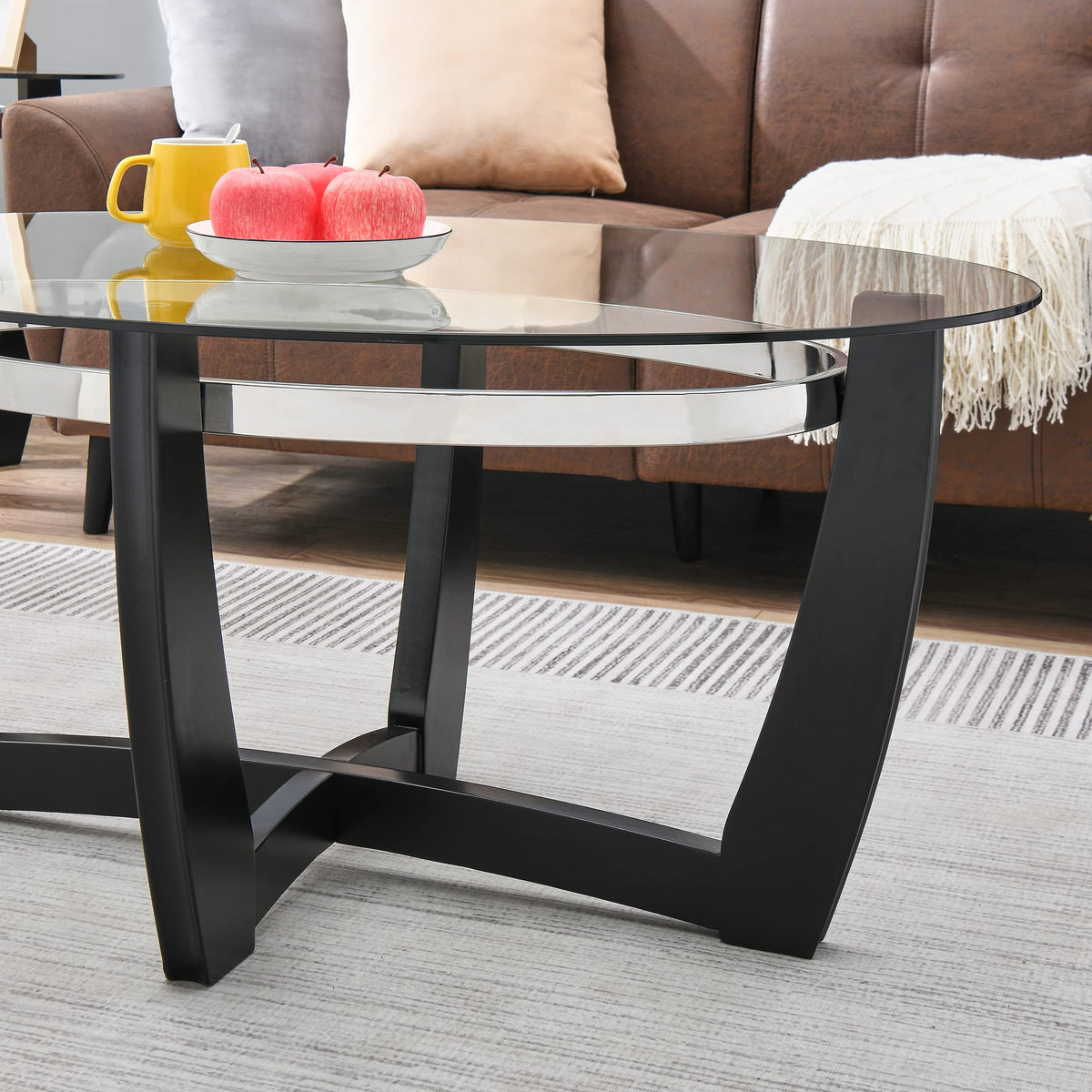 Oval Wood Glass Coffee Table M753