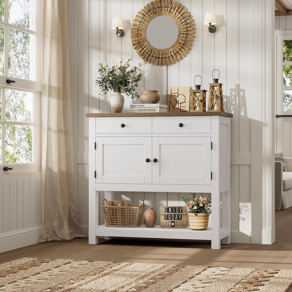 White Console Table with Storage J3929