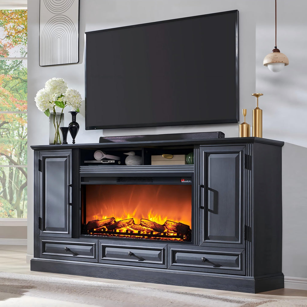 Black Fireplace TV Stand A412