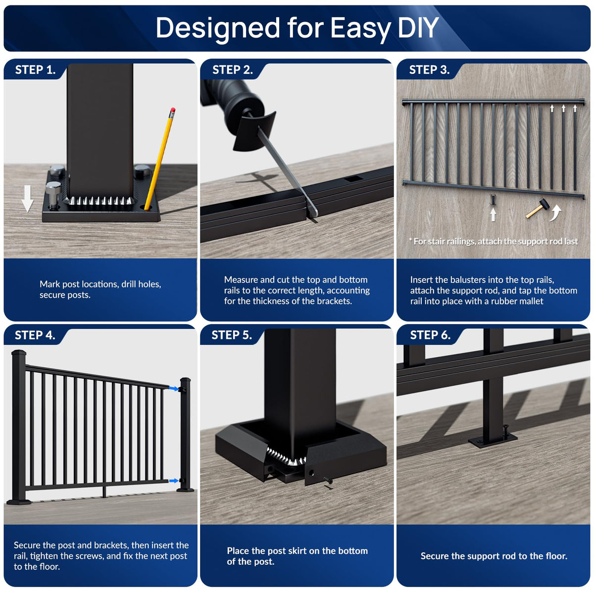 3 Pack Aluminum Porch and Deck Railing Kit with 4 Post L96819