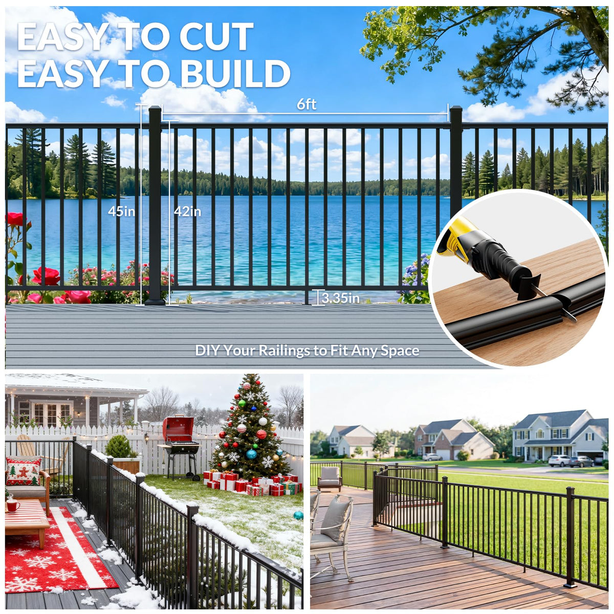 3 Pack Aluminum Porch and Deck Railing Kit with 4 Post L96819
