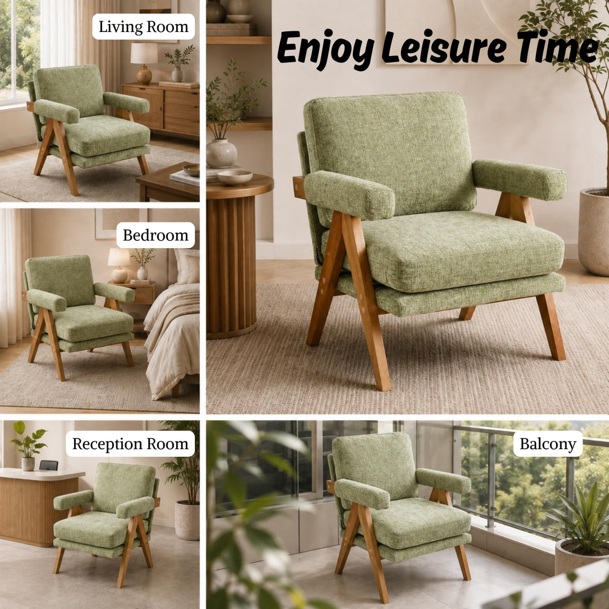 Green Mid-Century Accent Chair Set of 2 H48523