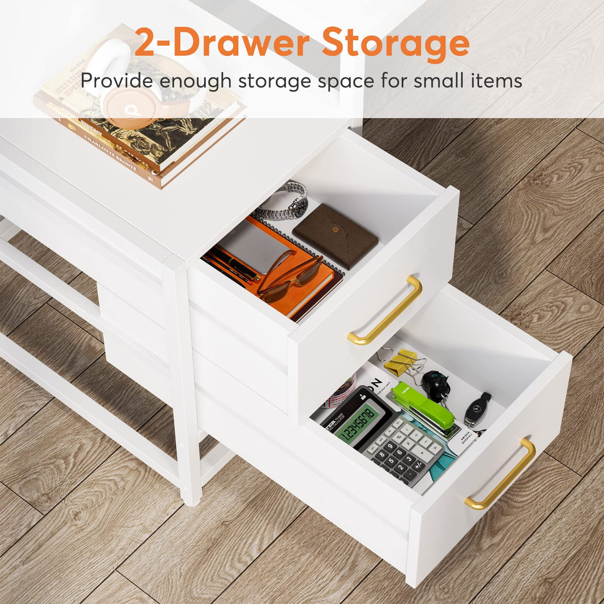 55 Inch Computer Desk with 2 Drawers and Storage Shelves F235005