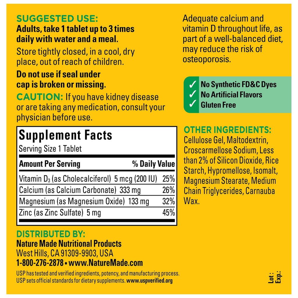 Calcium Magnesium Zinc with Vitamin D3, 300 Tablets U846