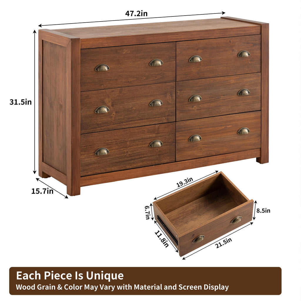 Vintage 6 Drawer Solid Wood Dresser L75188