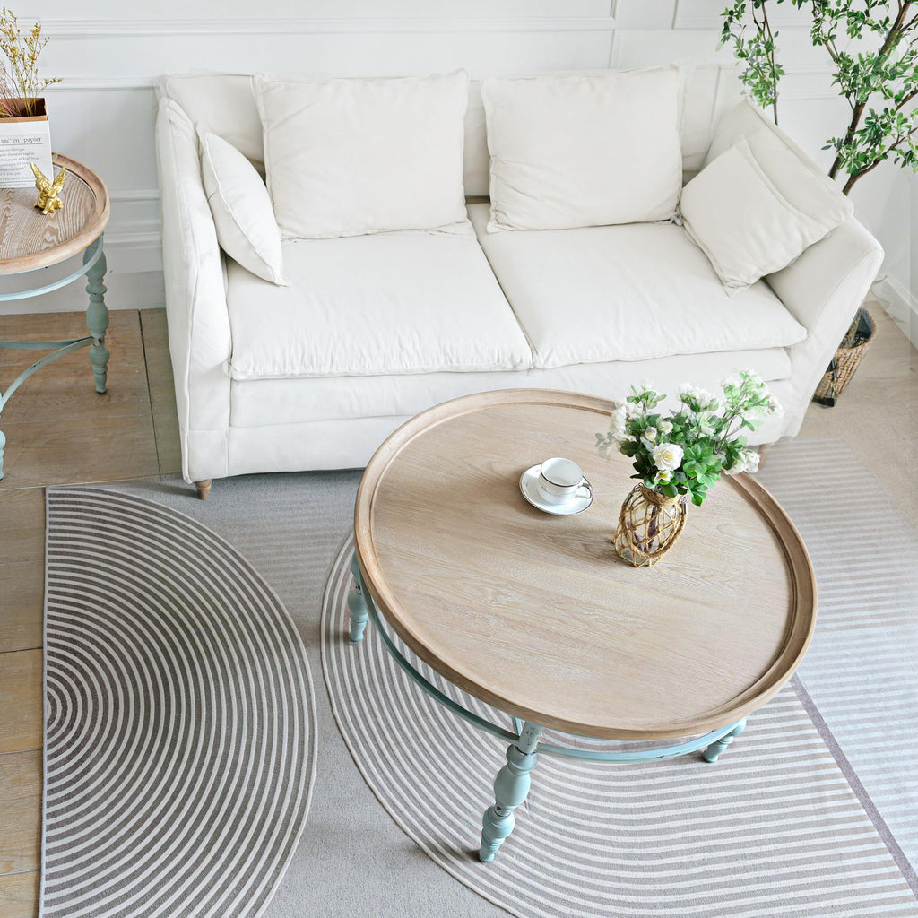 Round Solid Wood Coffee Table with Iron Legs A9308