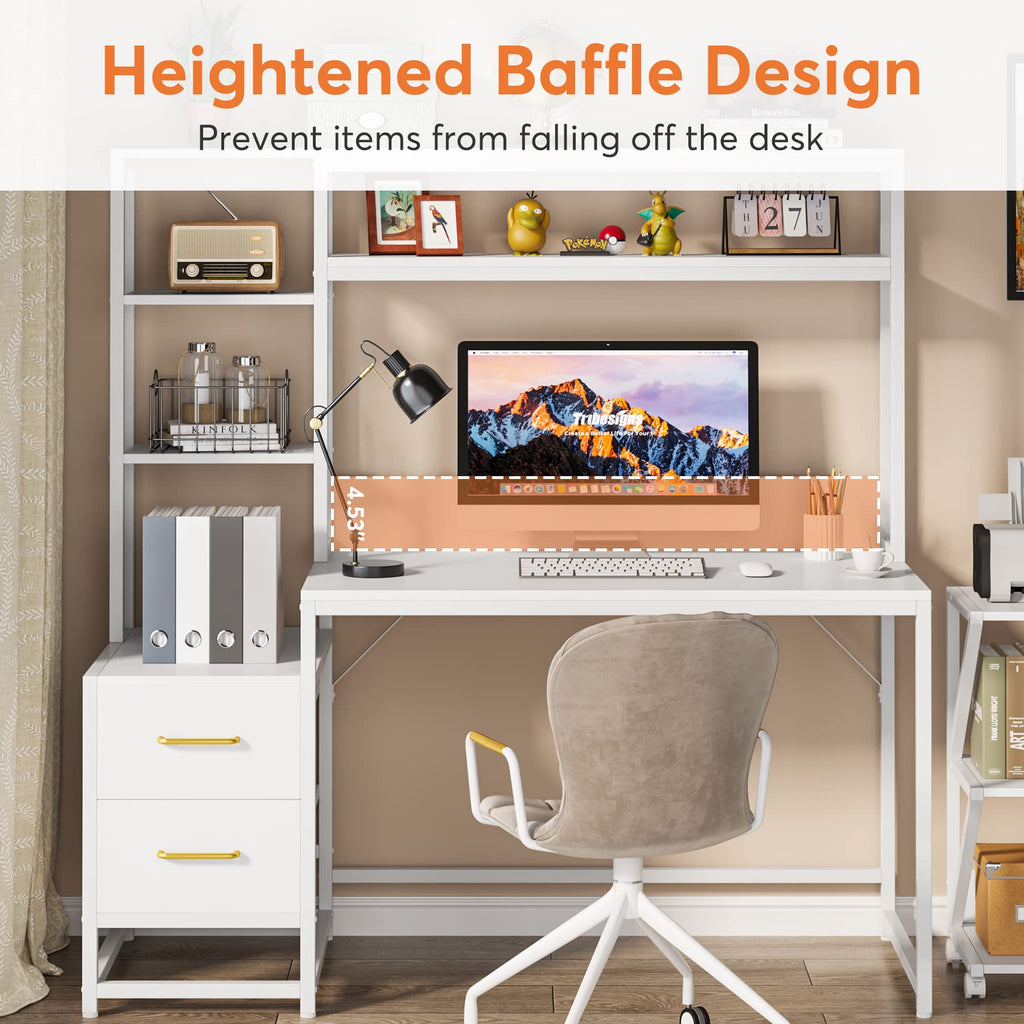 55 Inch Computer Desk with 2 Drawers and Storage Shelves F235005