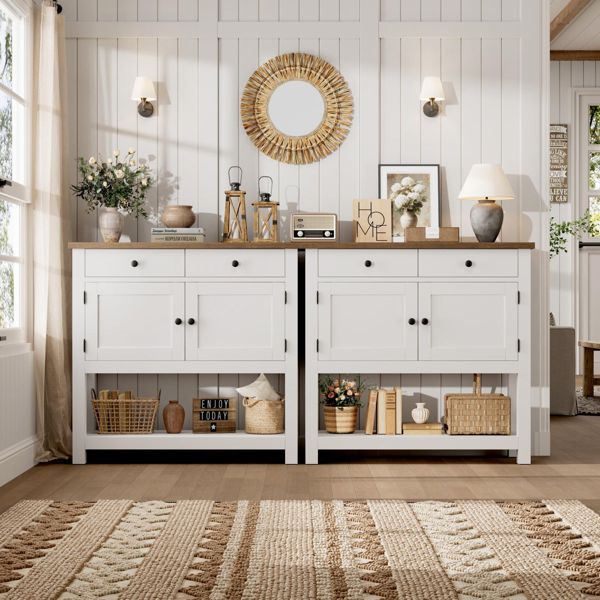 White Console Table with Storage J3929