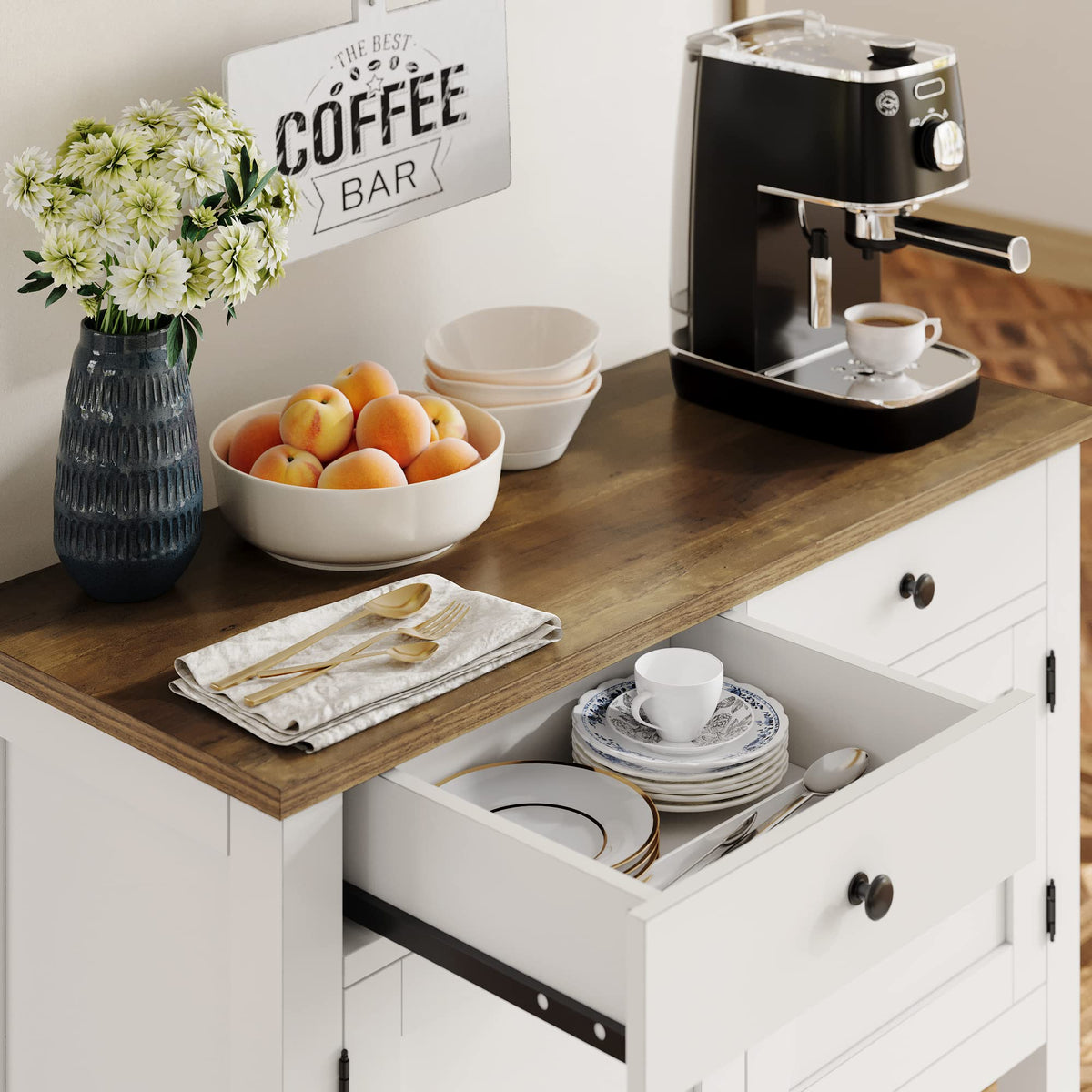White Console Table with Storage J3929