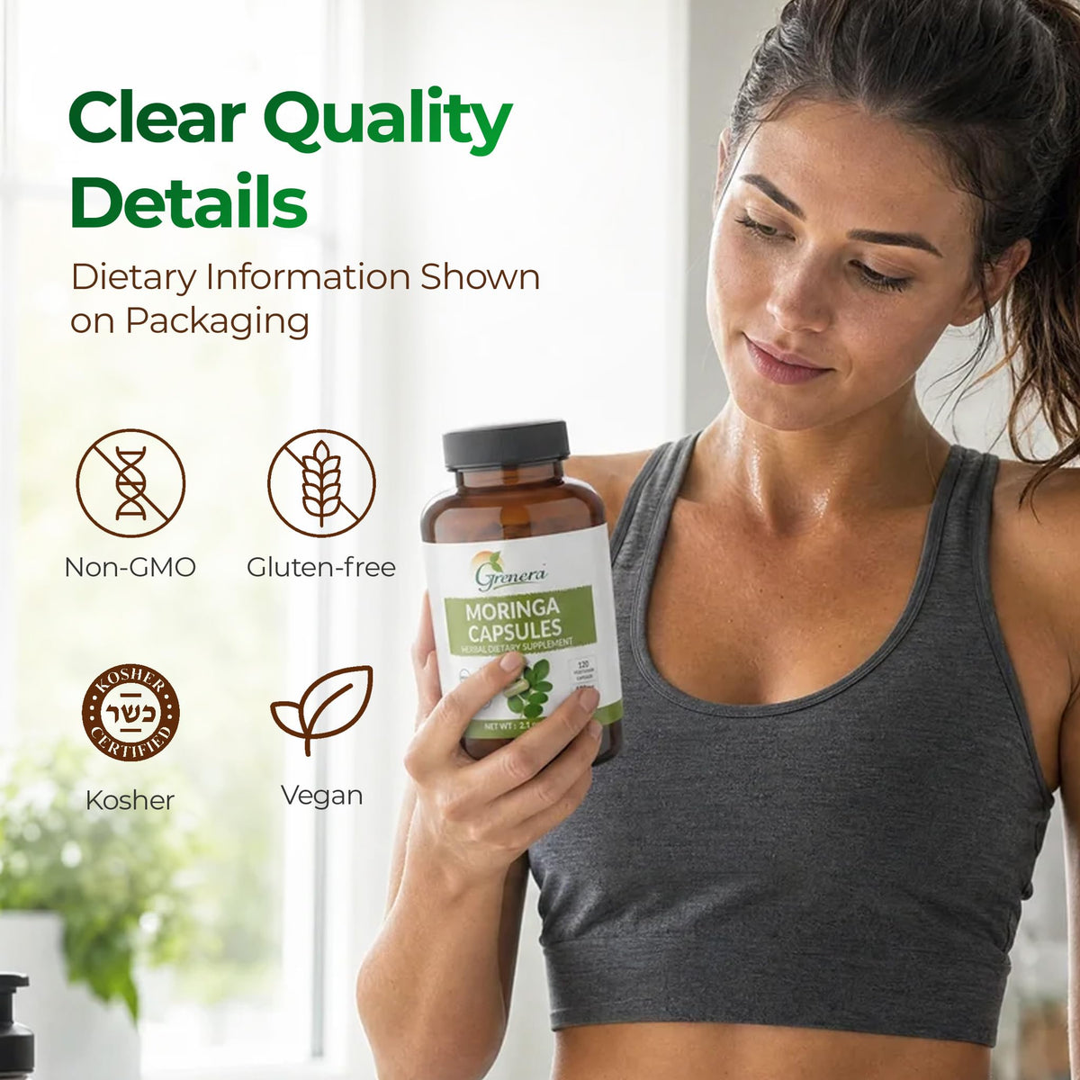 Moringa Capsules 500mg Moringa Oleifera Leaf Powder 120 Count S9017