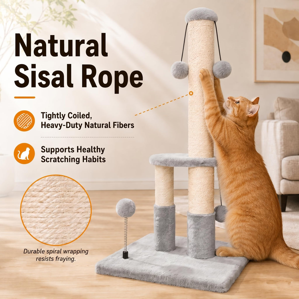 Tall Cat Scratching Post with Sisal Rope and 4 Balls A80821