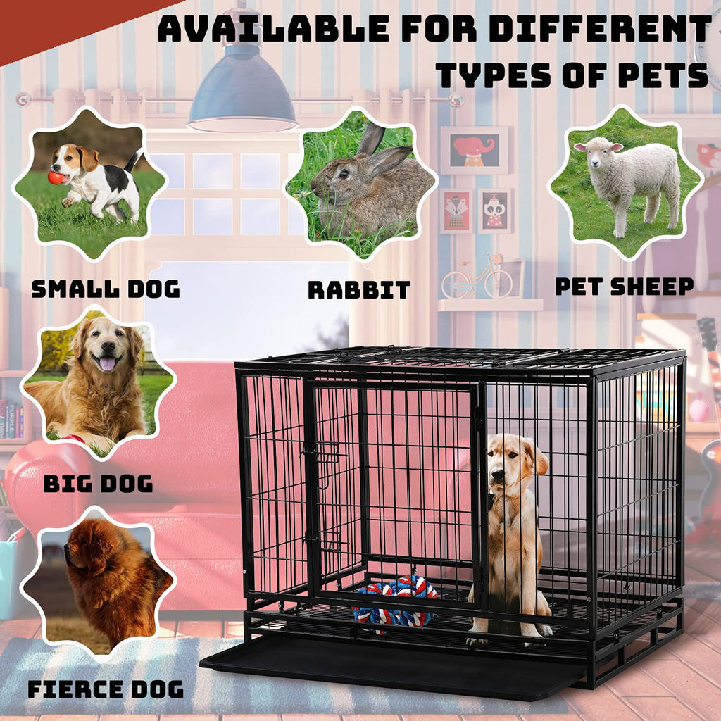 48 inch Heavy Duty Foldable Dog Crate with Lockable Wheels X36557