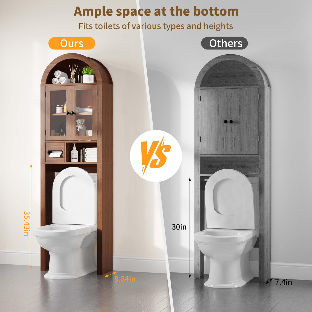 Arched Over the Toilet Storage Cabinet with Tempered Glass Doors O245922