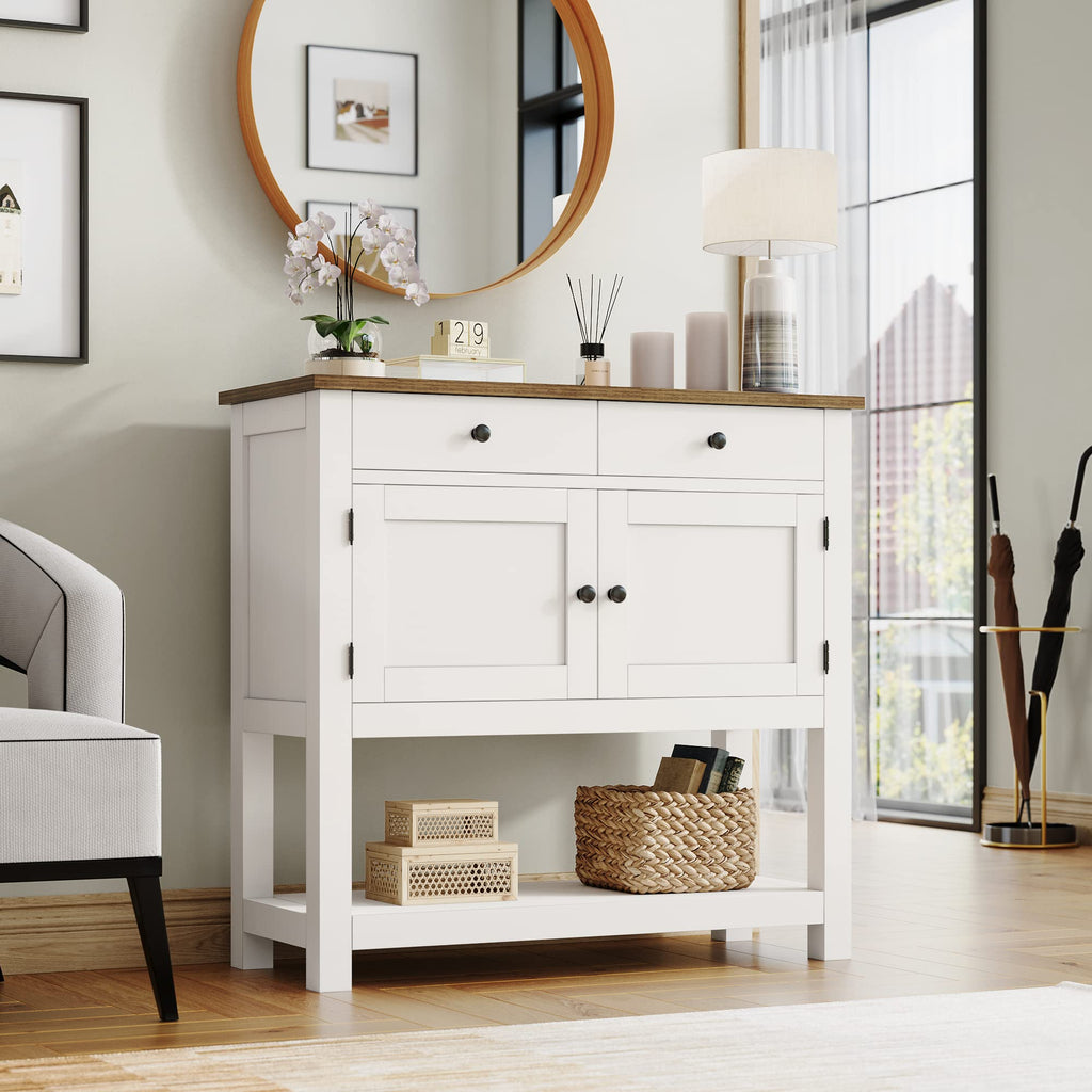 White Console Table with Storage J3929