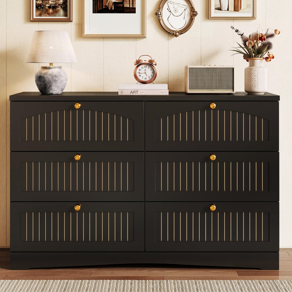 Black 6 Drawer Fluted Wood Dresser V963