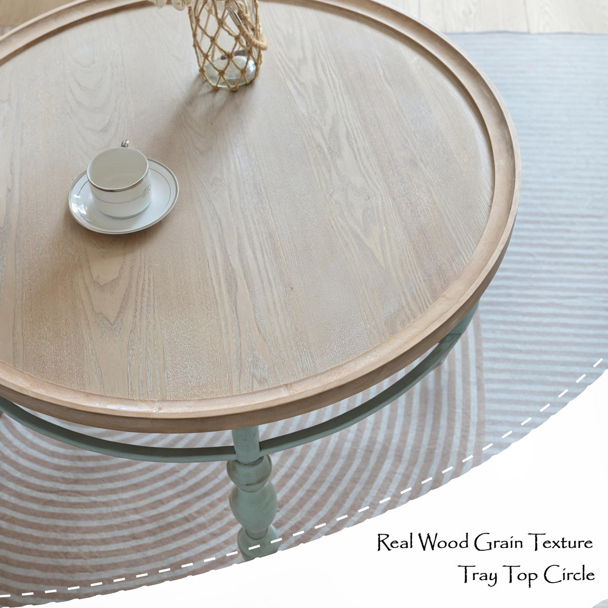 Round Solid Wood Coffee Table with Iron Legs A9308