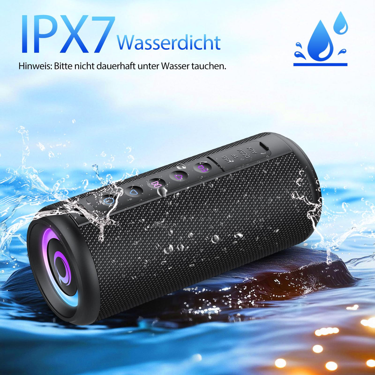 Black Portable Bluetooth Speaker with 20W Stereo Sound W9847