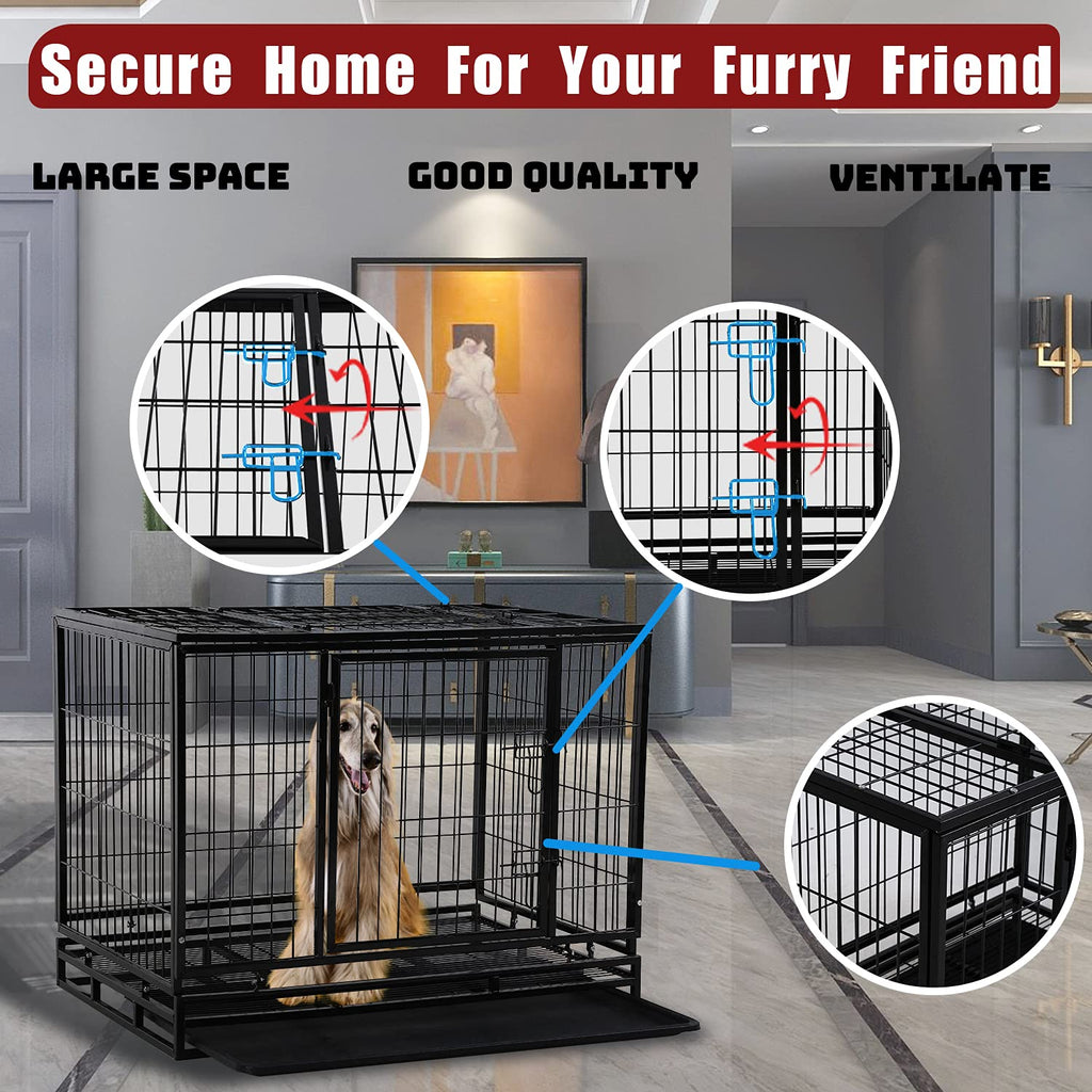 48 inch Heavy Duty Foldable Dog Crate with Lockable Wheels X36557