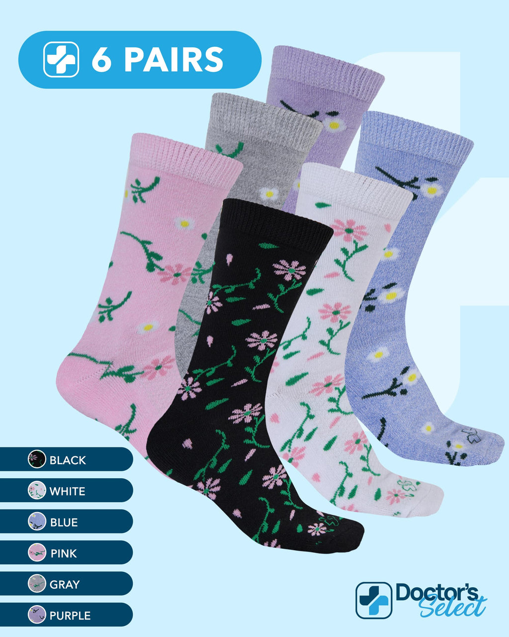 Moisture-Wicking Diabetic Socks 6 Pairs Z18675