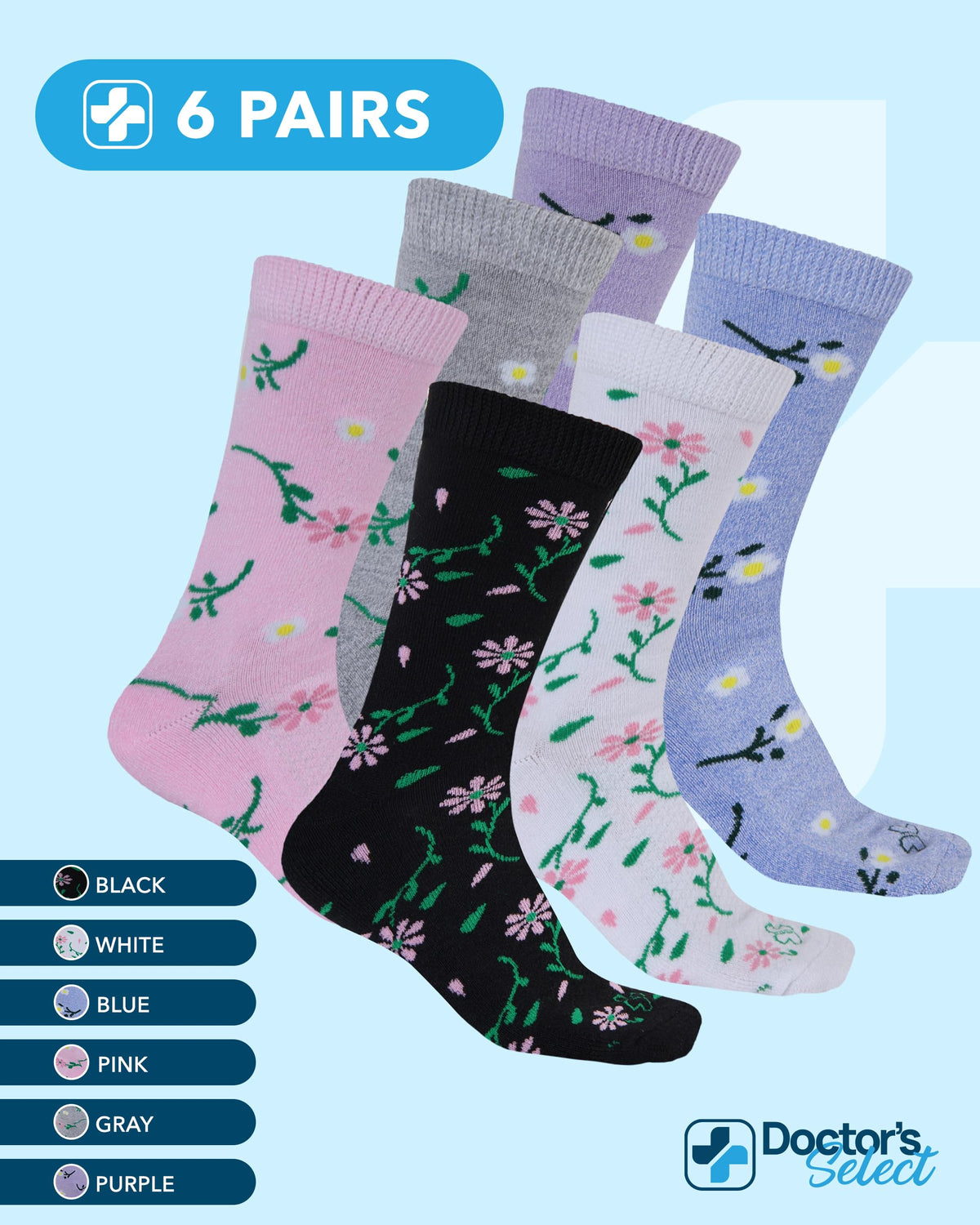 Moisture-Wicking Diabetic Socks 6 Pairs Z18675
