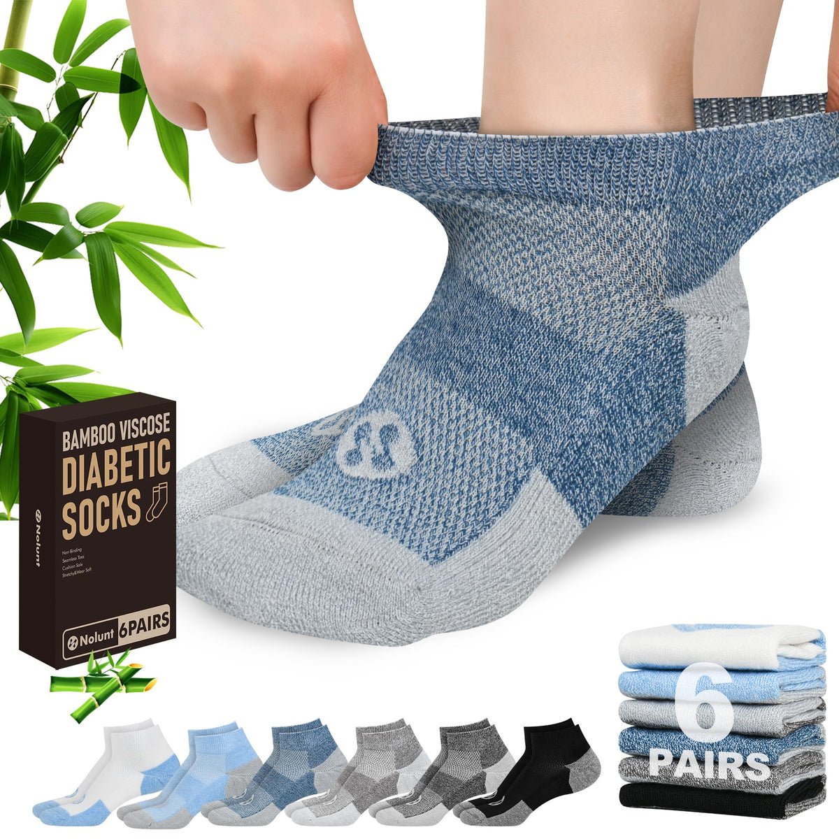 Low Cut Diabetic Socks for Men, 6 Pairs Q6690