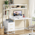 55 Inch Computer Desk with 2 Drawers and Storage Shelves F235005