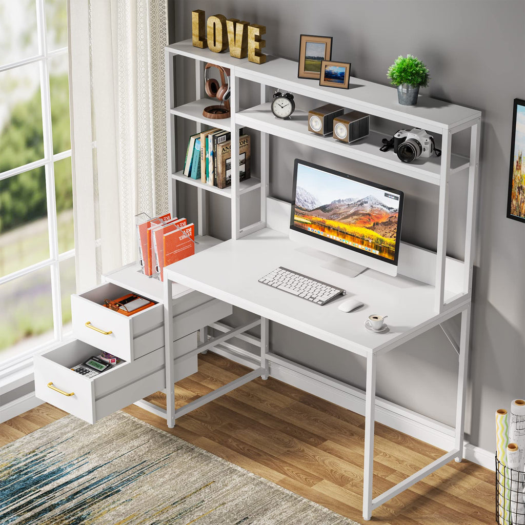 55 Inch Computer Desk with 2 Drawers and Storage Shelves F235005