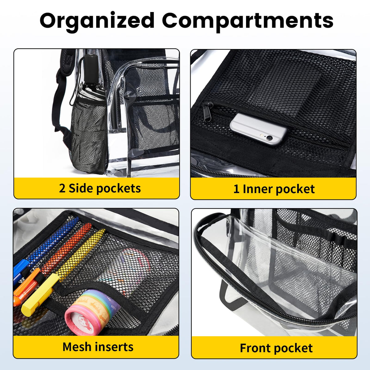 Clear Heavy Duty Black Backpack Y860