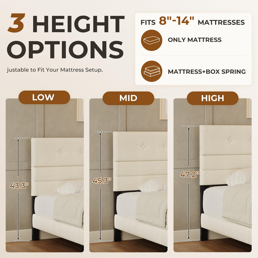 Queen Size Linen Fabric Upholstered Platform Bed Frame J542408
