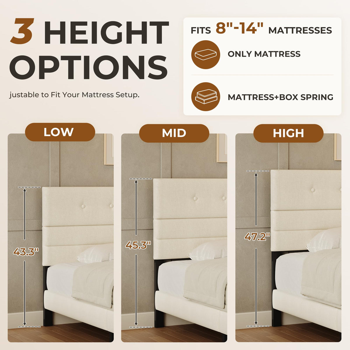 Queen Size Linen Fabric Upholstered Platform Bed Frame J542408