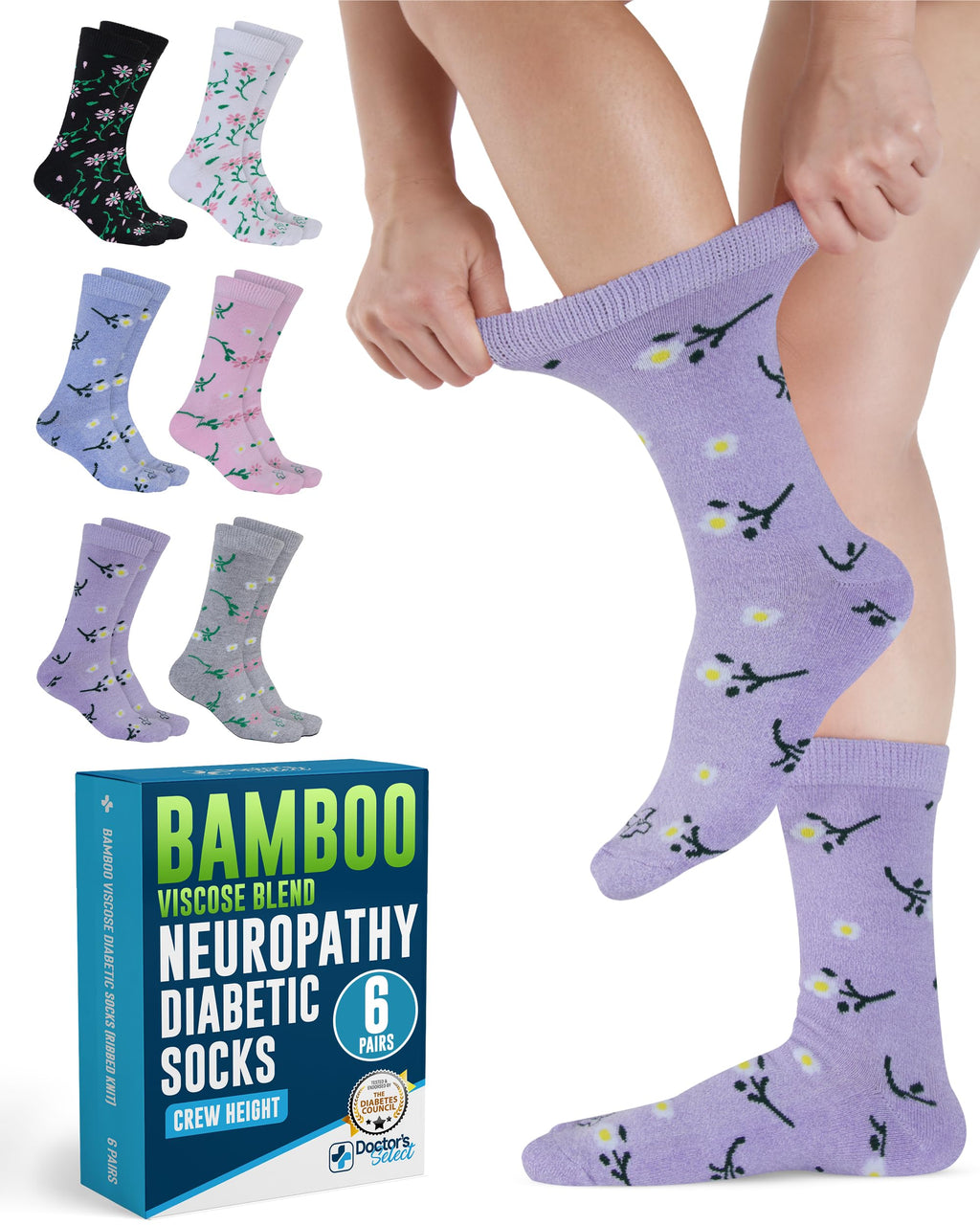 Moisture-Wicking Diabetic Socks 6 Pairs Z18675