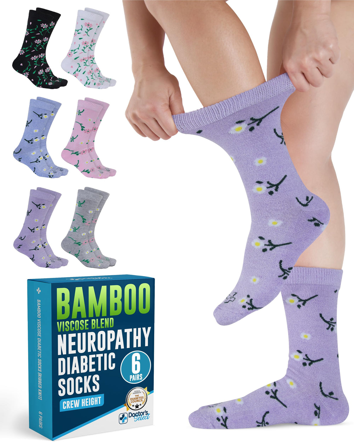 Moisture-Wicking Diabetic Socks 6 Pairs Z18675