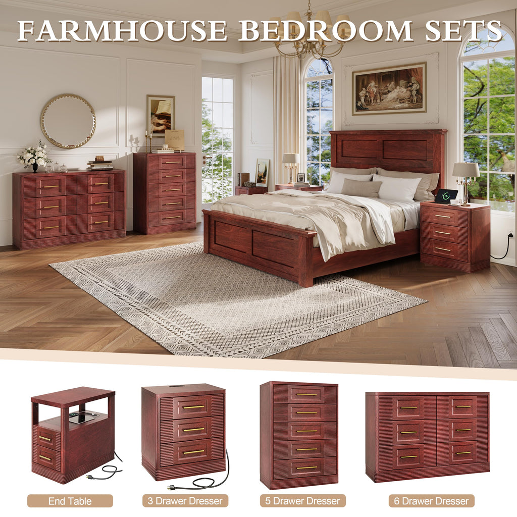 Farmhouse End Table with Charging Station, 2 Storage Drawers V30898