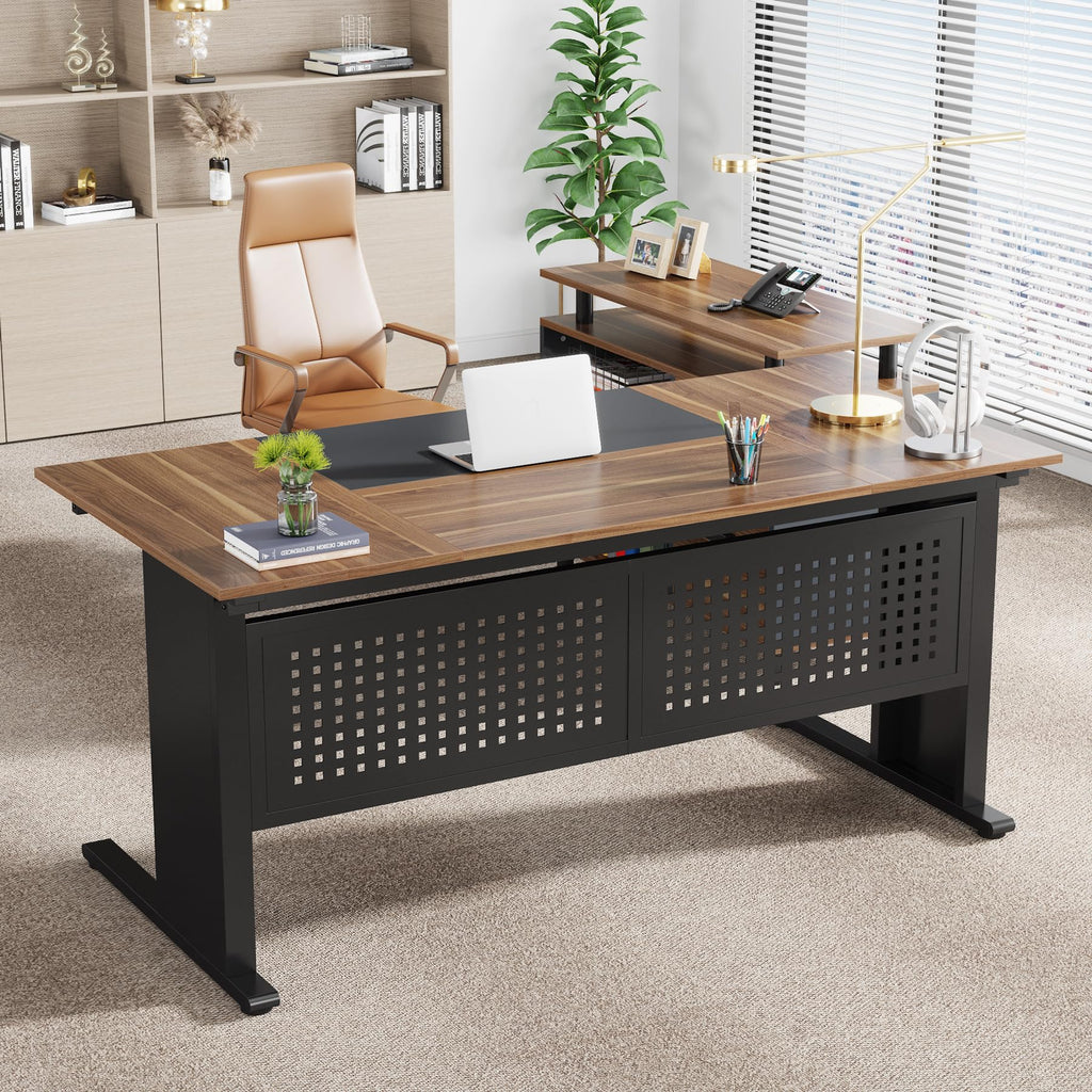 63 Inch L Shaped Computer Desk with File Cabinet and Storage Shelves D61670
