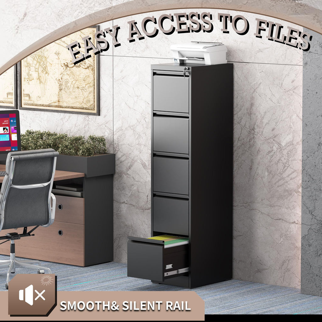 5 Drawer Black Filing Cabinet with Lock Y8380