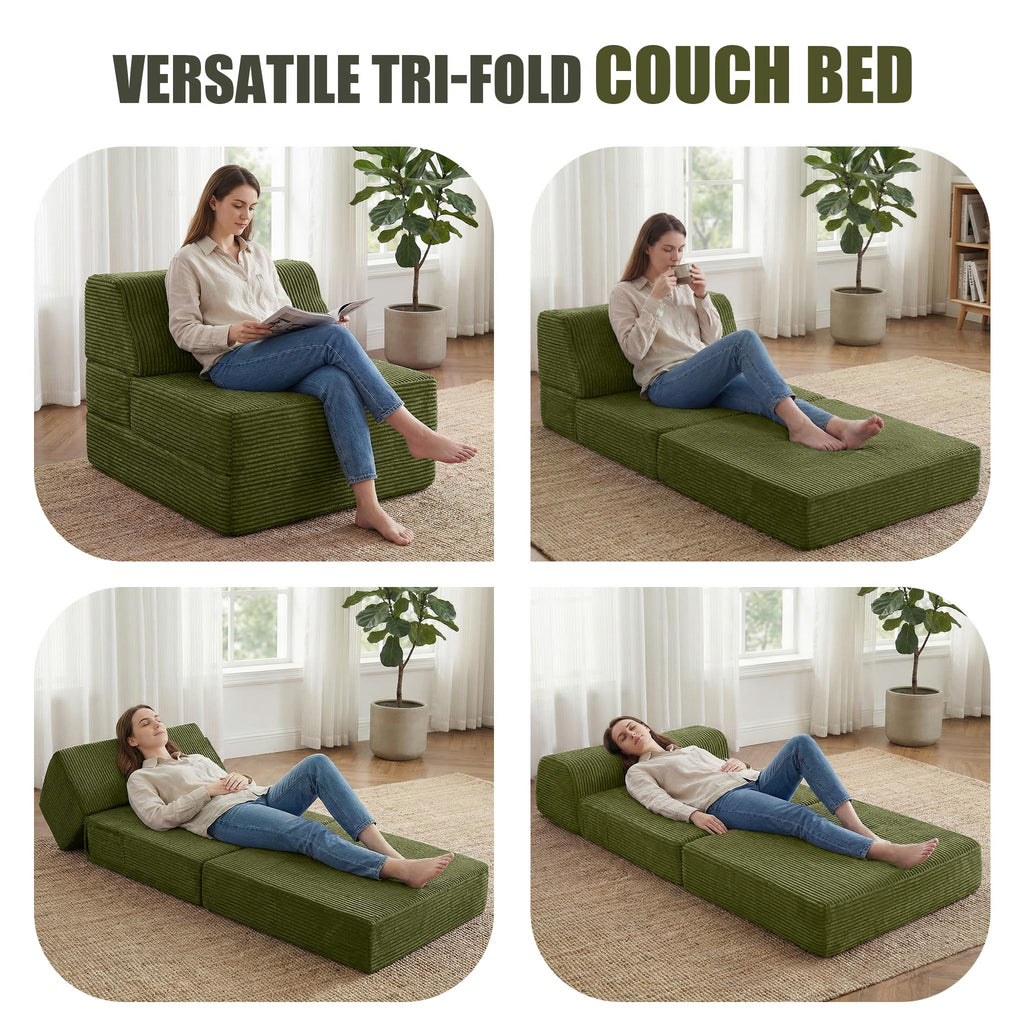 Folding Sofa Bed with Pillow, Memory Foam Sleeper Chair, Green D8281
