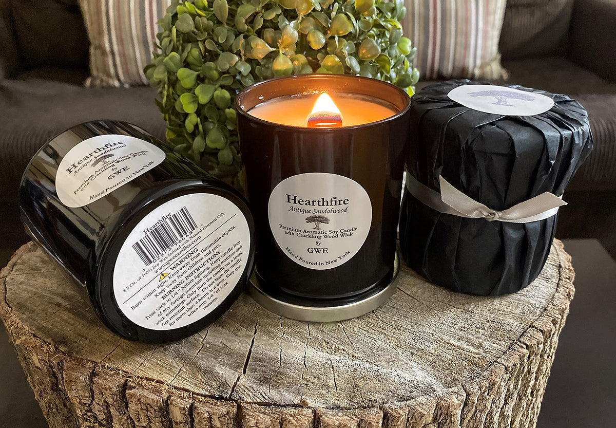 Sandalwood Scented Soy Candle with Wood Wick Z242