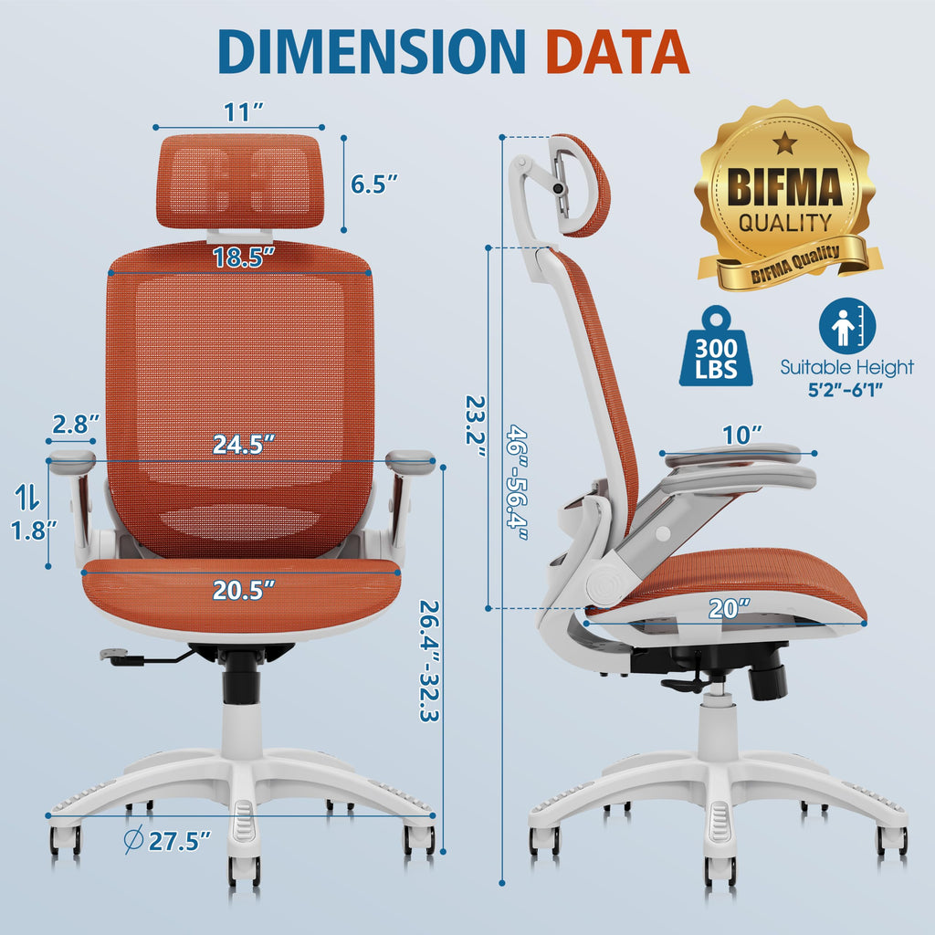 Ergonomic High Back Mesh Office Chair with Headrest and Flip-Up Arms P1473