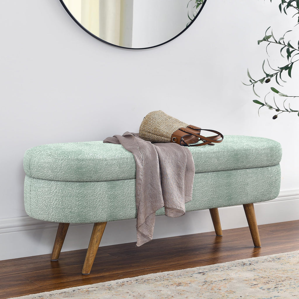 Oval Storage Bench with Rubber Wood Legs Gray A1625